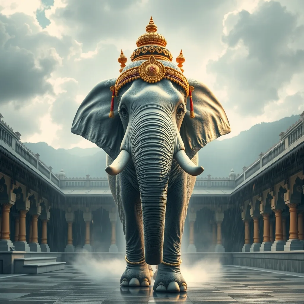Ilustração histórica e representação de Airavata