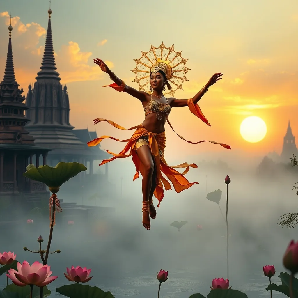 Ilustração histórica e representação de Apsara