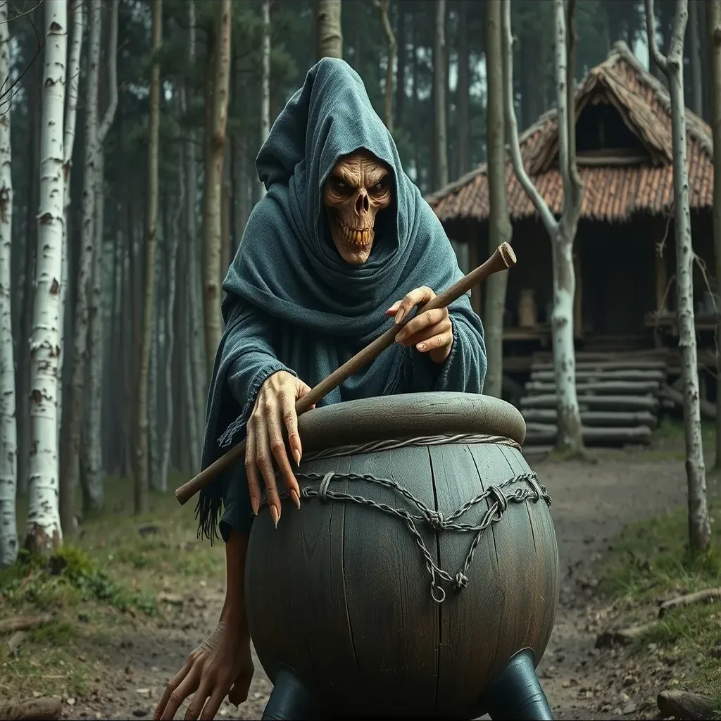 Ilustração histórica e representação de Baba Yaga