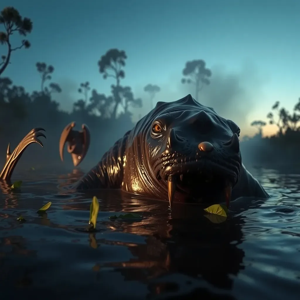 Ilustração histórica e representação de Bunyip