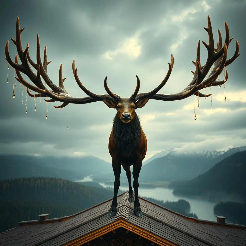 Ilustração histórica e representação de Eikþyrnir