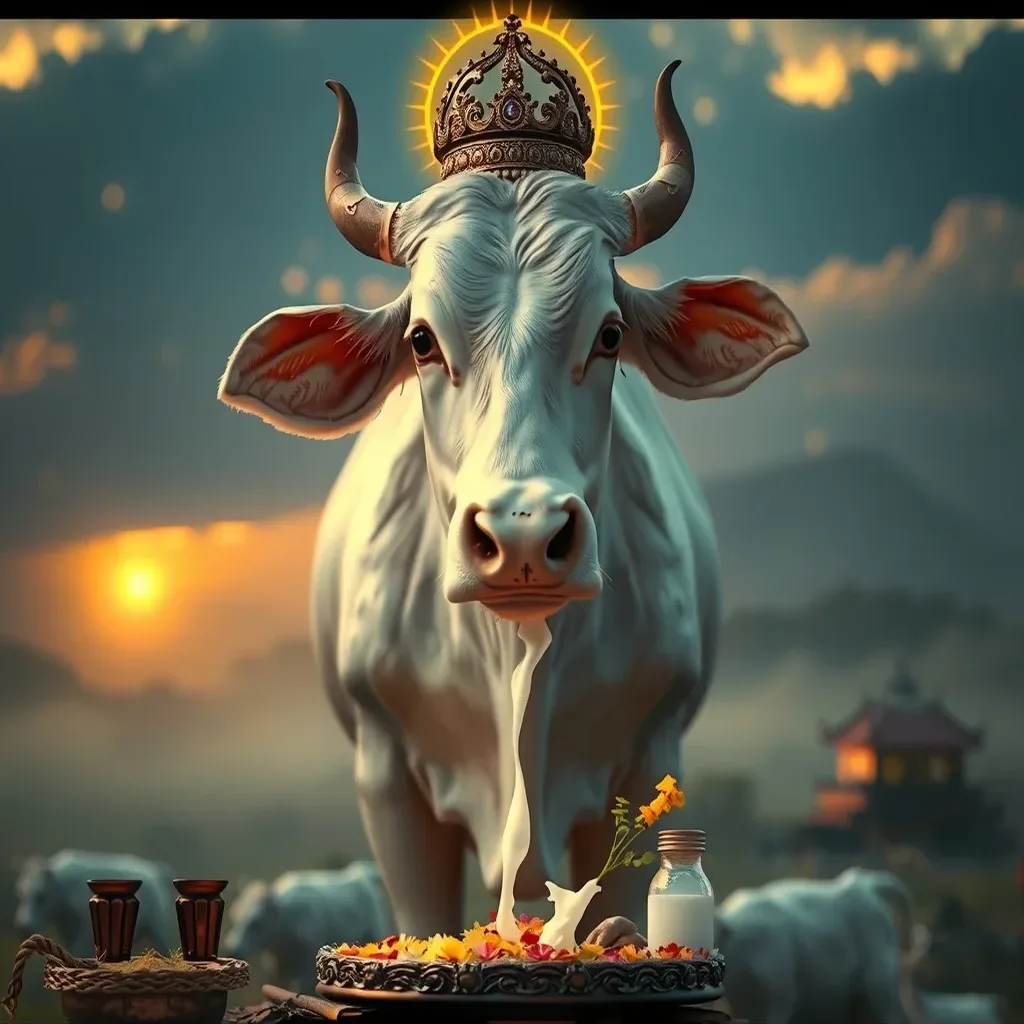 Ilustração histórica e representação de Kamadhenu