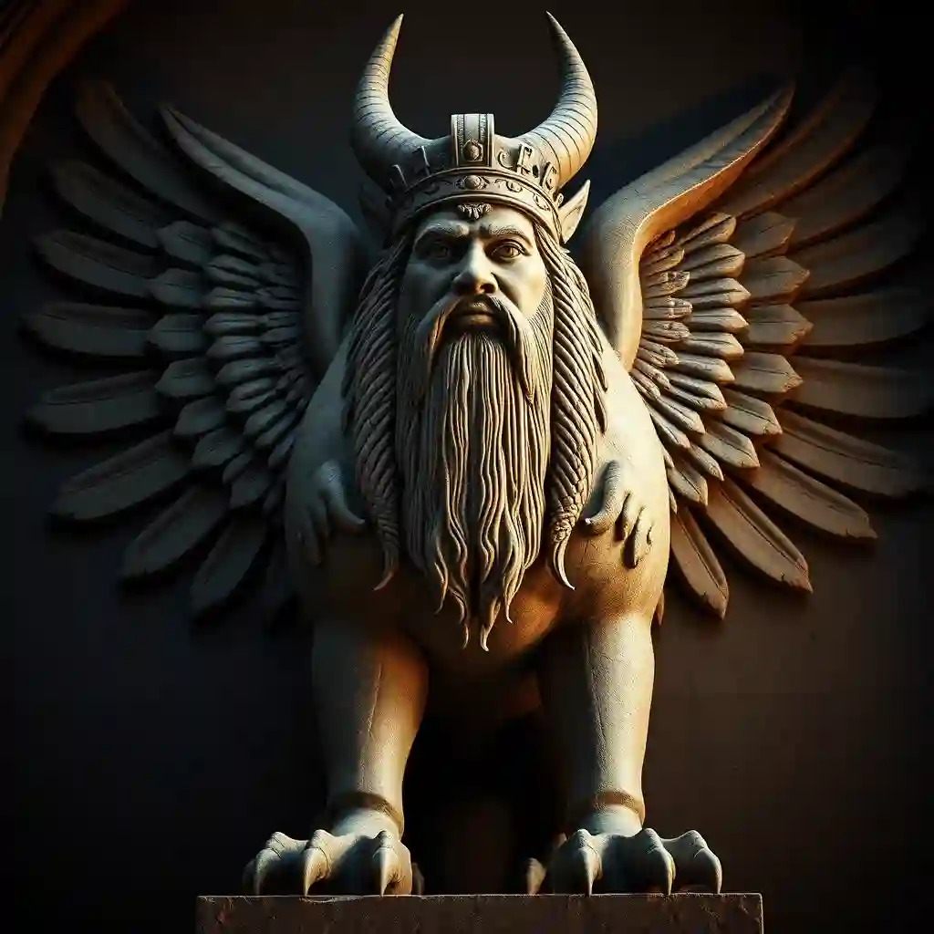 Ilustração histórica e representação de Lamassu