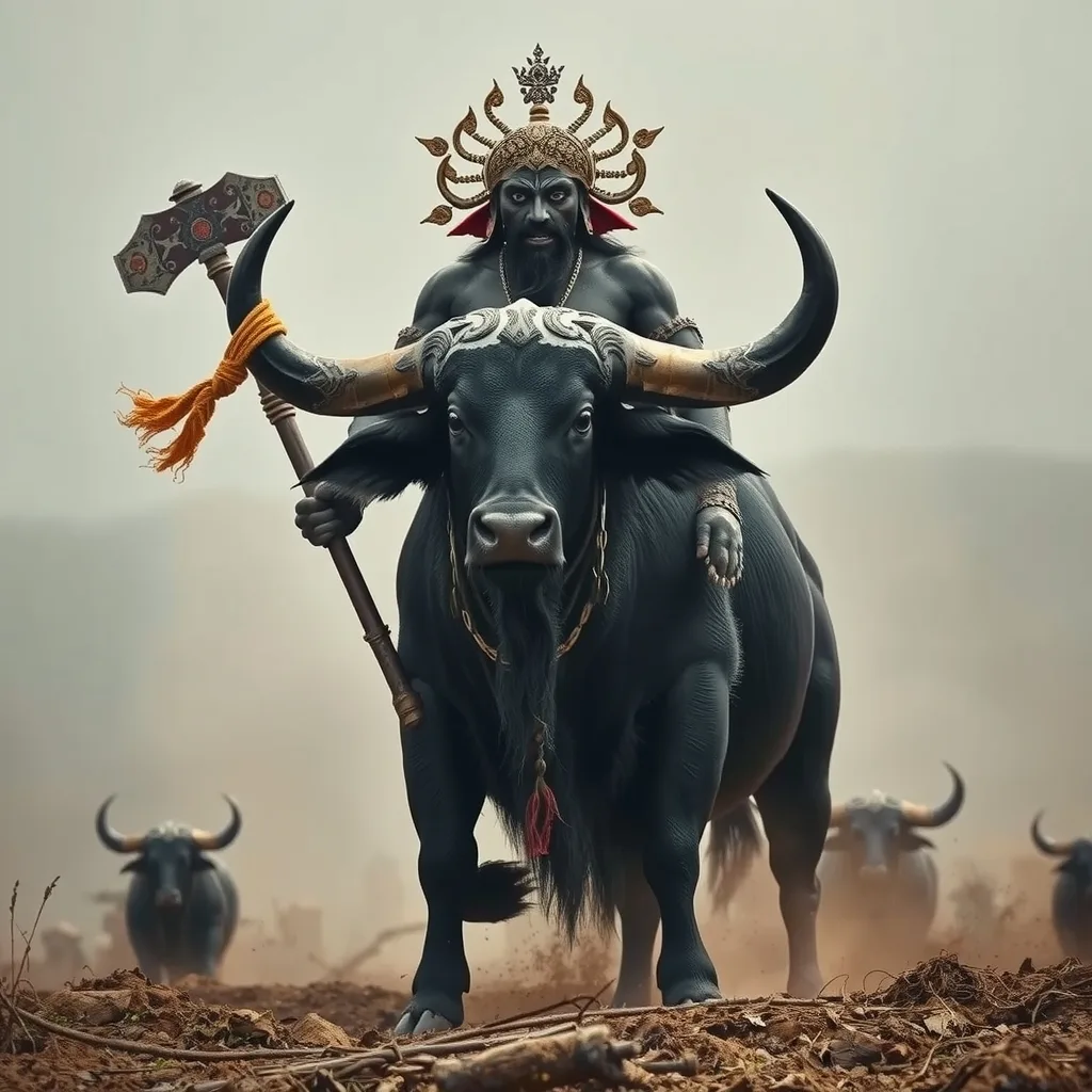 Ilustração histórica e representação de Mahisha