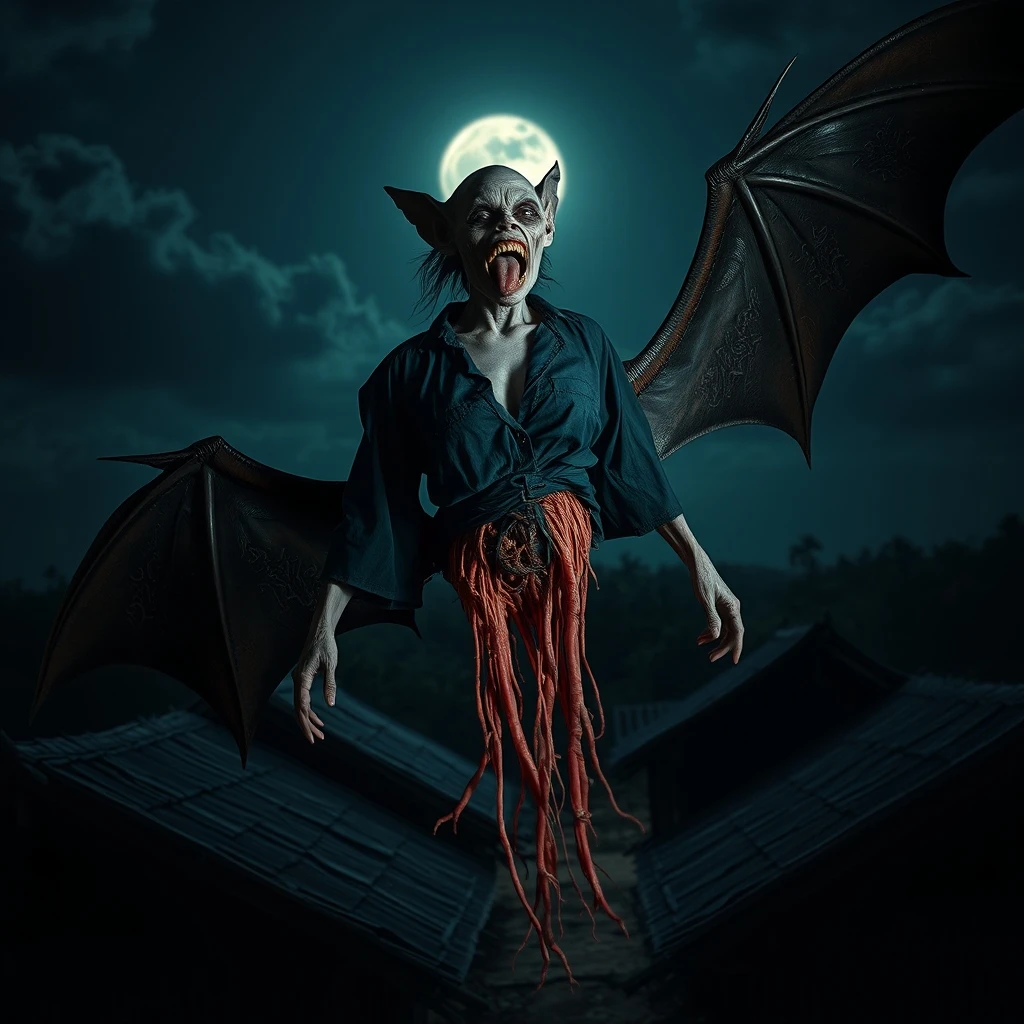 Ilustração histórica e representação de Manananggal