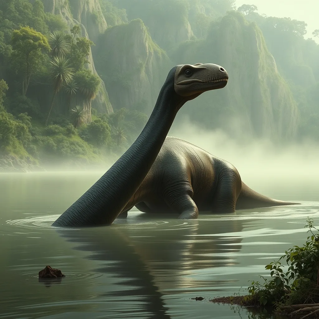Ilustração histórica e representação de Mokele-mbembe