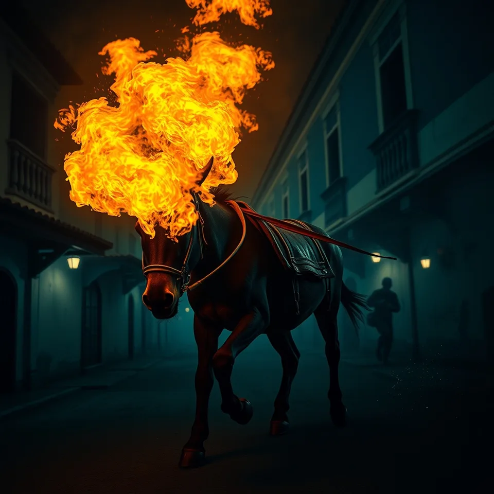 Ilustração histórica e representação de Mula-sem-cabeça