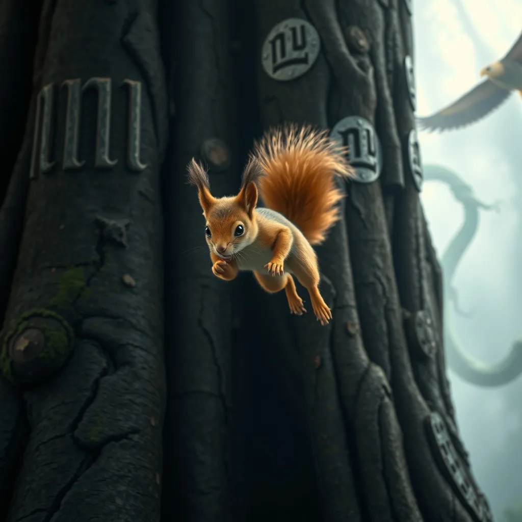 Ilustração histórica e representação de Ratatoskr