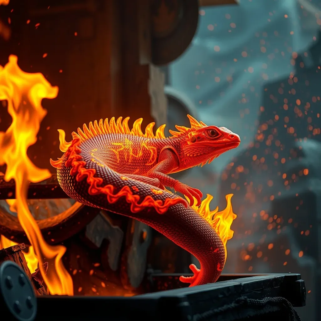 Ilustração histórica e representação de Salamandra Elemental