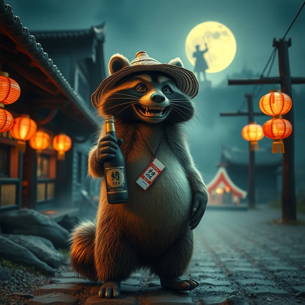 Ilustração histórica e representação de Tanuki