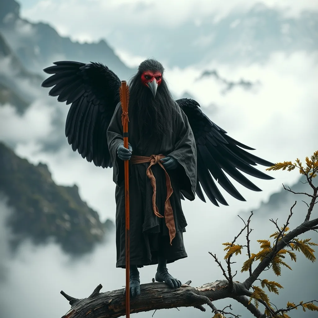 Ilustração histórica e representação de Tengu
